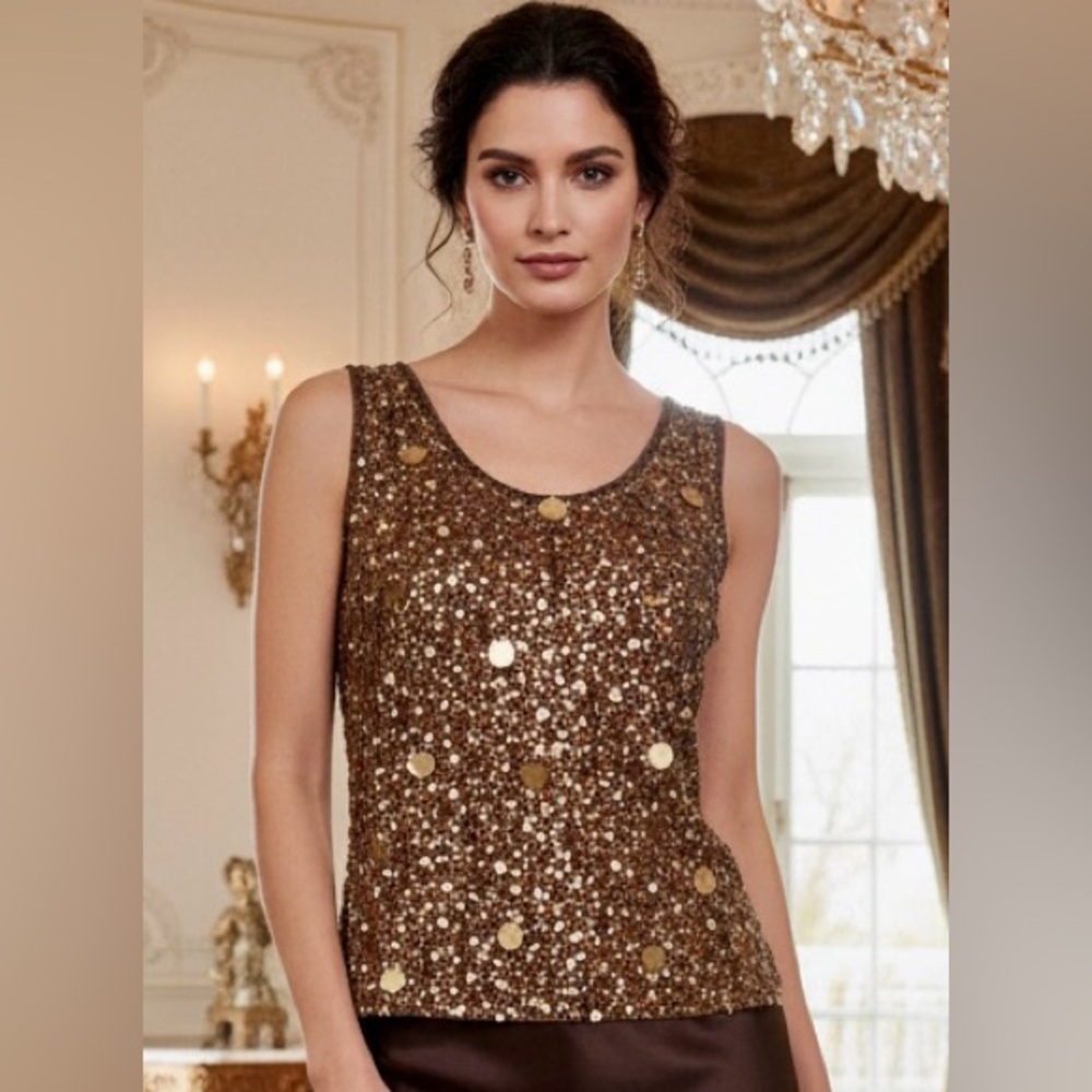 Gold and bronze Sequin Sleeveless beaded top